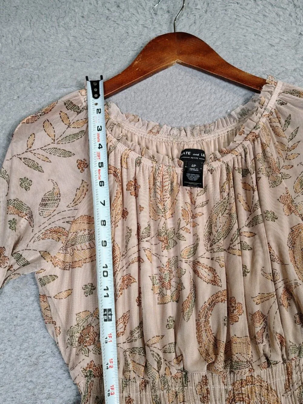 Kate And Lily Maxi Dress Women 4 Petite Beige Paisley Mesh Tiered Ruffle Cottage - Picture 5 of 11